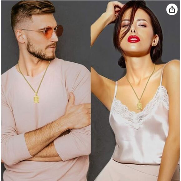 18K Gold Plated Embossed Initial T Necklace Men Women - Picture 2 of 7